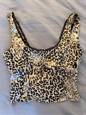 Zara Leopard Print Satin Camisole with Black Lace Trim
